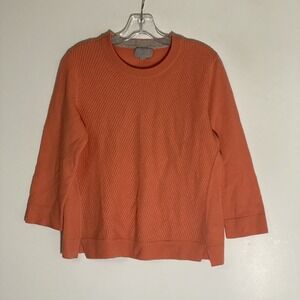 Pure Collection Sweater Womens 4 Peach Ribbed Cashmere Comfort Preppy Classic